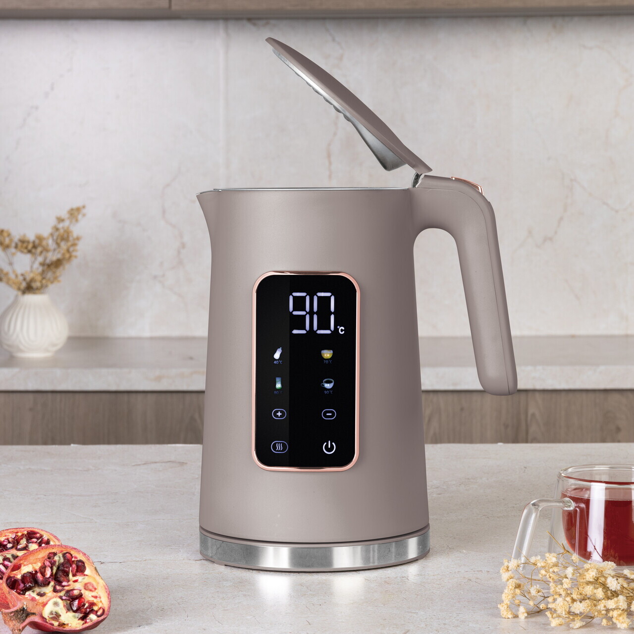 Ceainic electric digital Berlinger Haus, Taupe, 1.7 L, plastic/inox, taupe mat - imagine 2