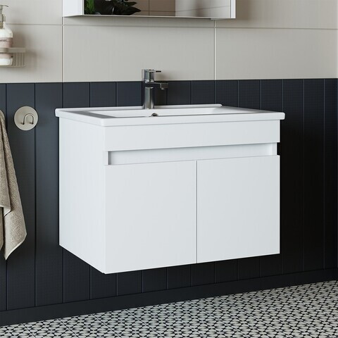 Dulap de baie cu chiuvetă, Hanah Home, 1044, 65x48x45.5 cm, MDF-LAM, Alb mat