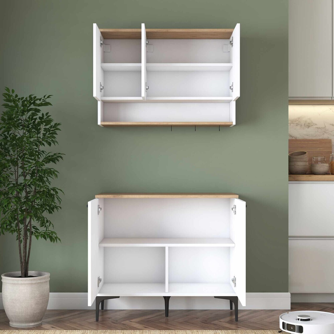 Dulap multifunctional, Hanah Home, JE271, 90.2x140.4x40 cm, Alb/Maro — imaginea 6