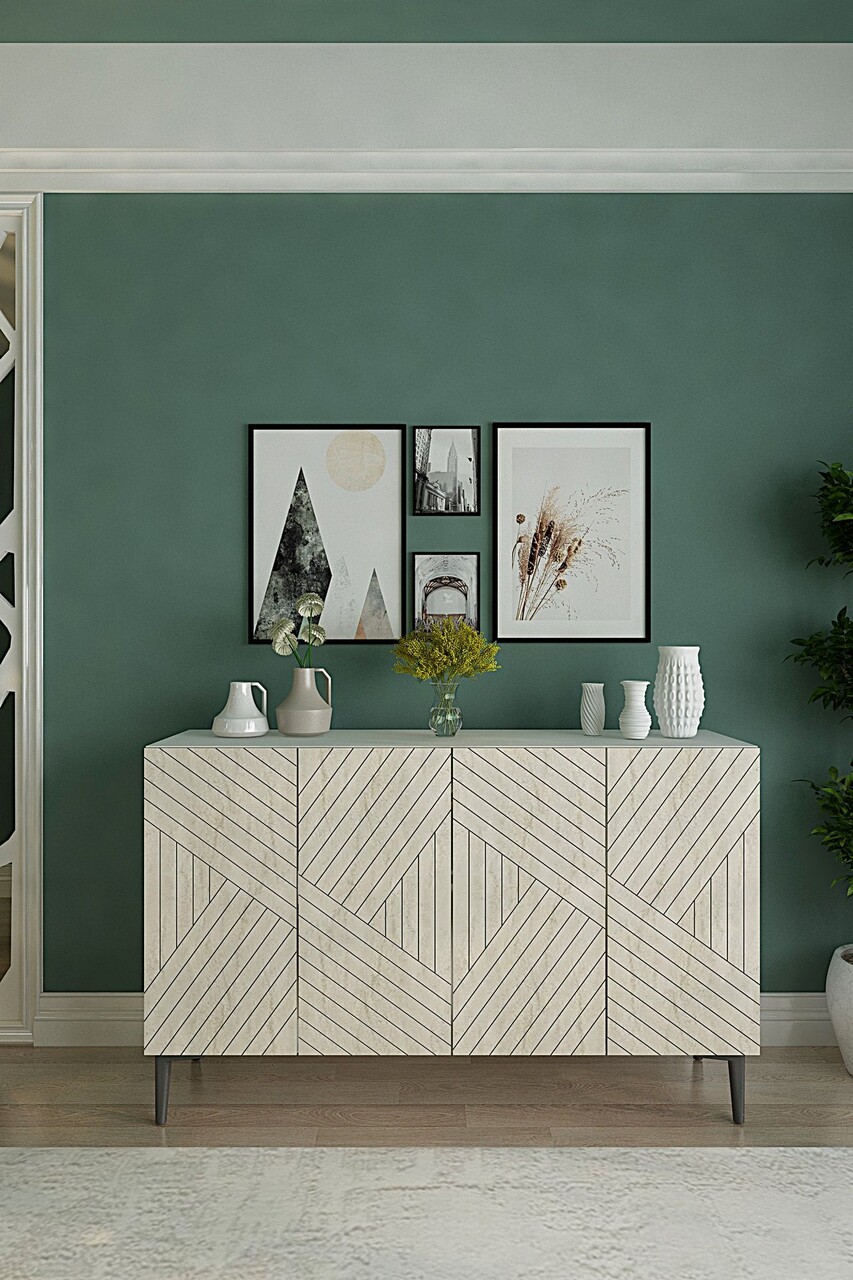 Consola, Hanah Home, Ferro 120, 120x75x32 cm, Alb / Travertin - view 3