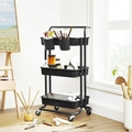 Carucior pentru depozitare, Songmics, 41.6x33.5x86.3 cm, otel/plastic, negru