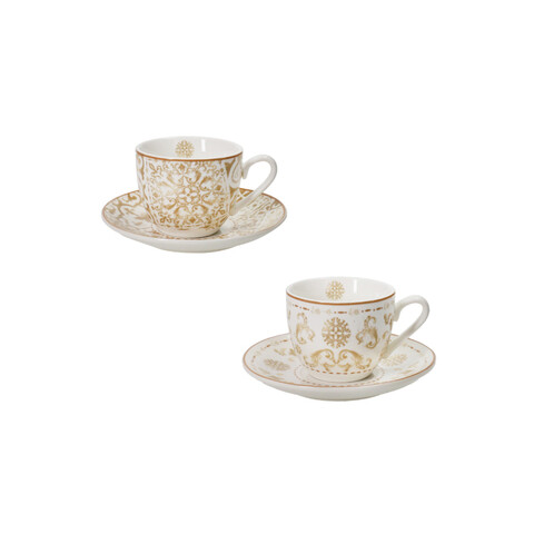 Set 2 cesti cu farfurie pentru cafea, Excalibur v2, Brandani, D11x5 cm, 50 ml, portelan New Bone China