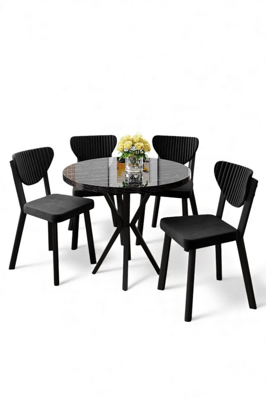 Set masă și scaune (5 bucăți), Hanah Home, Agnes, Marmură neagră / Negru - view 2