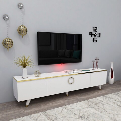 Comoda TV, Arnetti, Luxia, 180x30x31.4 cm, PAL, Aur alb Arnetti