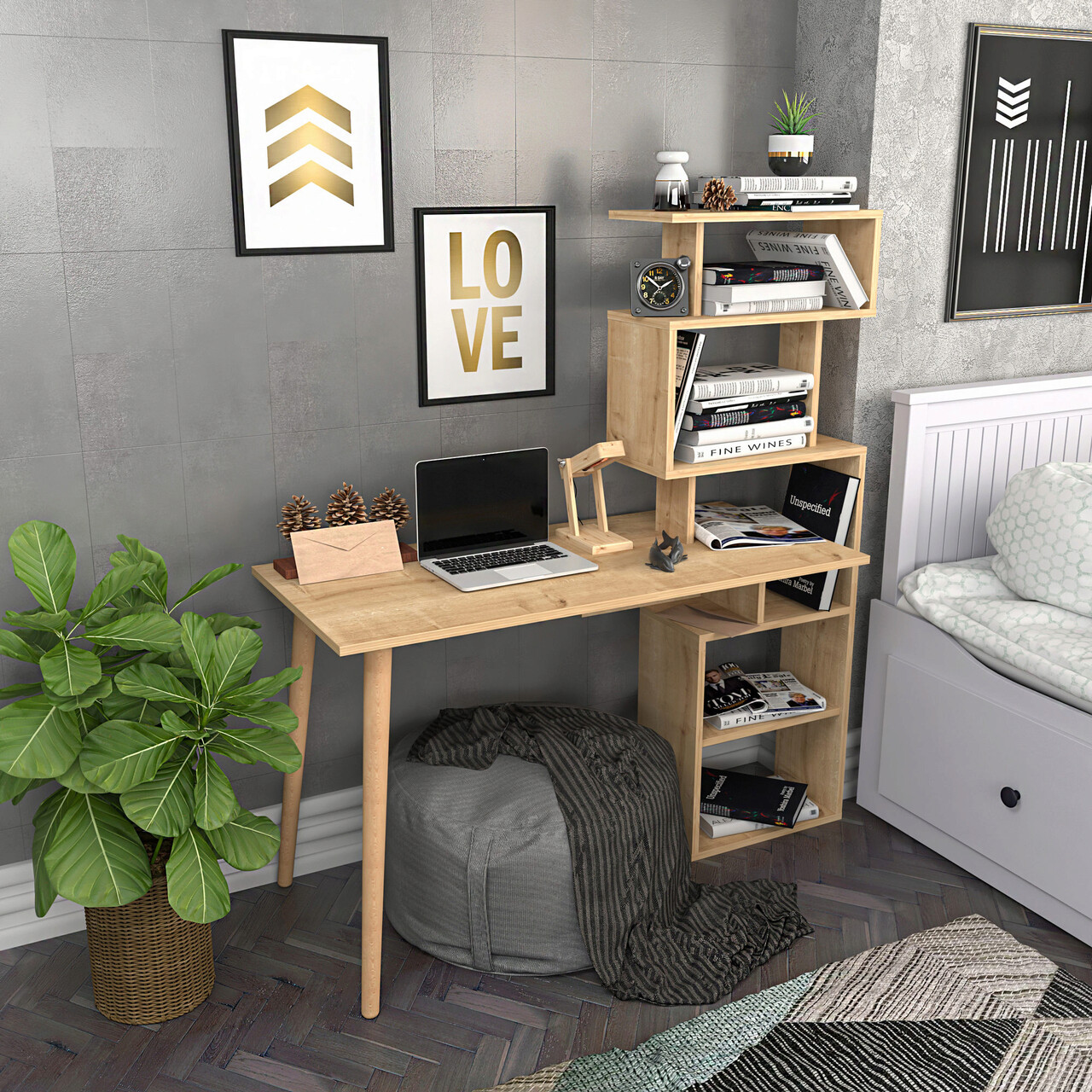 Birou, Retricy, Vina, 133x55x146.4 cm, PAL, Stejar - 1 | YEO