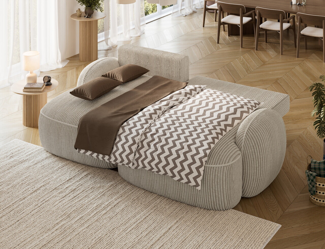 Coltar extensibil stanga 3 locuri ELTAP, Tesalia, 240x150x93 cm, lemn/catifea din poliester, bej deschis — imaginea 6