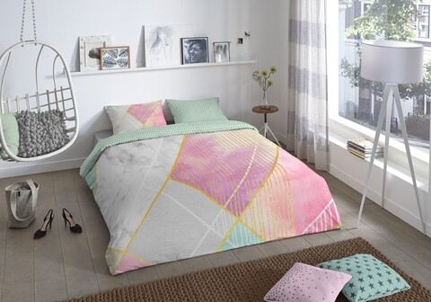 Lenjerie de pat pentru doua persoane, Good Morning Rhonda, 100% bumbac, 3 piese, multicolora