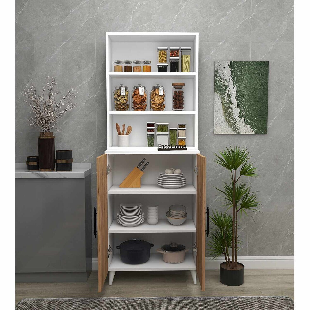 Corp biblioteca, Hanah Home, Oras, 65x183.4x32 cm, Pin Atlantic / Alb — imaginea 3