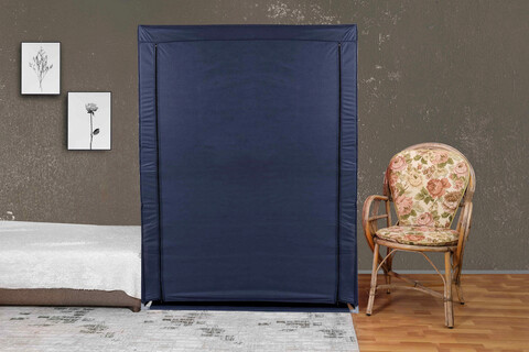 Dulap textil, Valovi, Bez, 118x158x45 cm, Textil, Albastru inchis