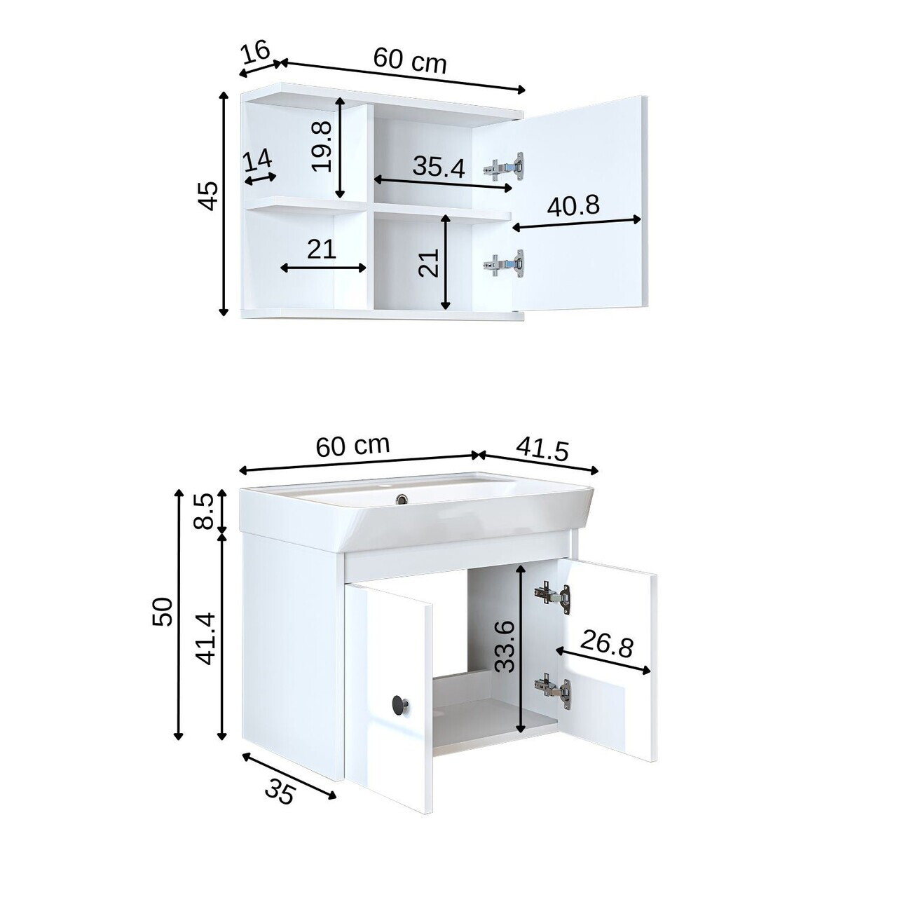 Set Dulap de Baie cu Chiuvetă și Oglindă (2 Piese), Hanah Home, 2677, PAL MELAMINAT, Alb — imaginea 7