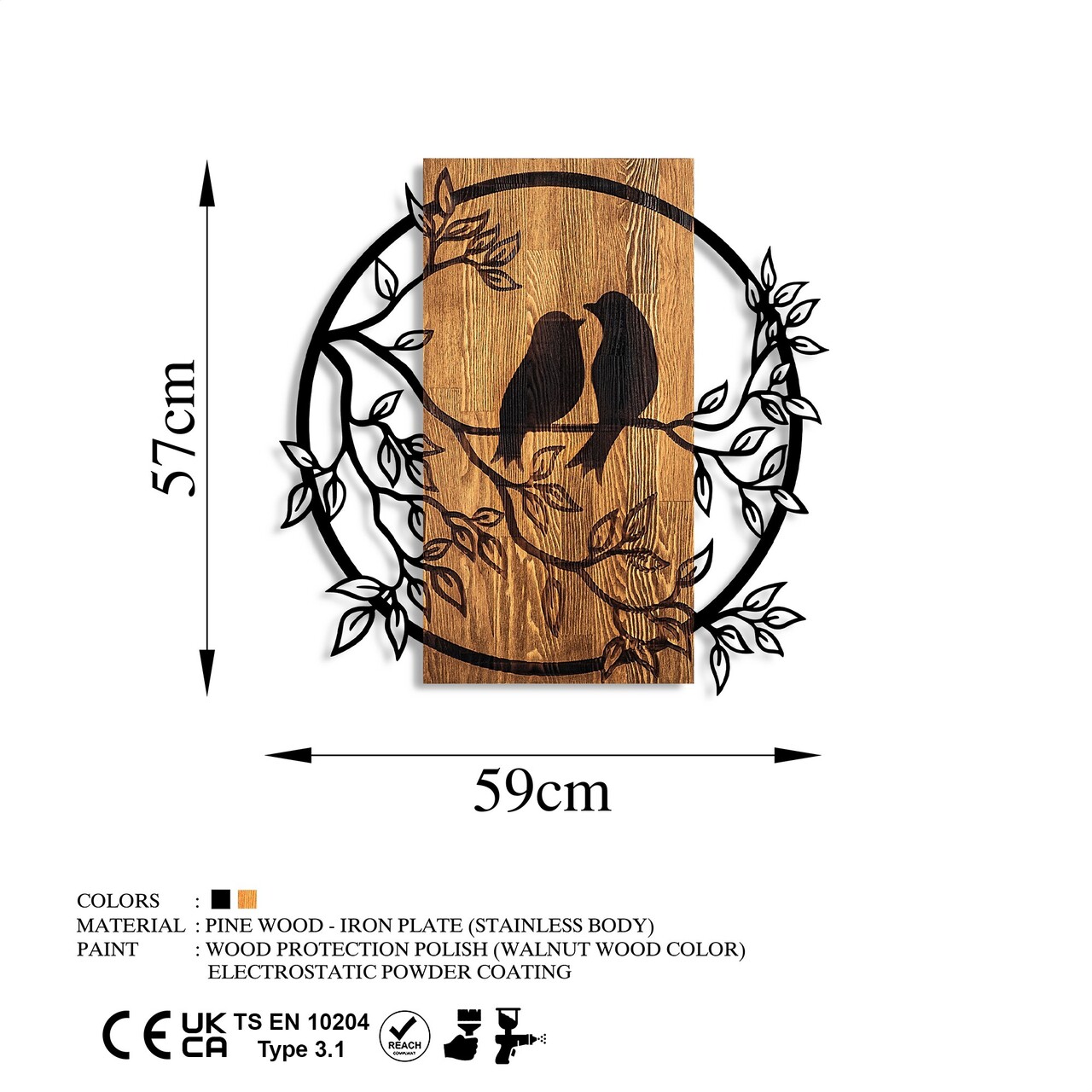 Decoratiune de perete, Couple Birds, Dimensiune: 57 x 59 cm, Nuc / Negru - view 6