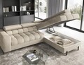 Coltar extensibil dreapta 5 locuri ELTAP, RT-18AU, Ferucce, 276x200x93 cm, lemn/poliester, bej deschis