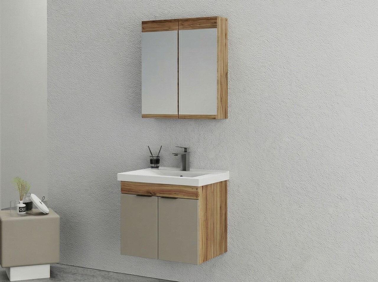 Set mobilier de baie (2 piese), Hanah Home, Carıno 65, Pin / Latte - view 2