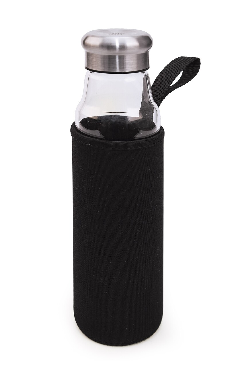 Sticla Cu Husa Termoizolanta, Iris Barcelona, 550 Ml, Sticla Borosilicata/neopren, Negru