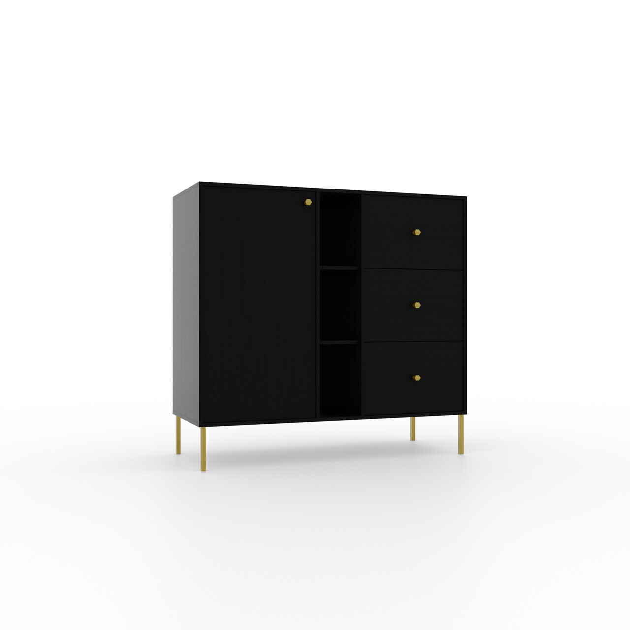 Comoda ADRK, Tili 1D 3S 3P, 100.2x40.8x95 cm, PAL laminat, negru — imaginea 2