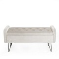 Bancheta cu spatiu pentru depozitare Venlo, Homla, 96x39x45 cm, catifea din poliester/metal, crem/negru