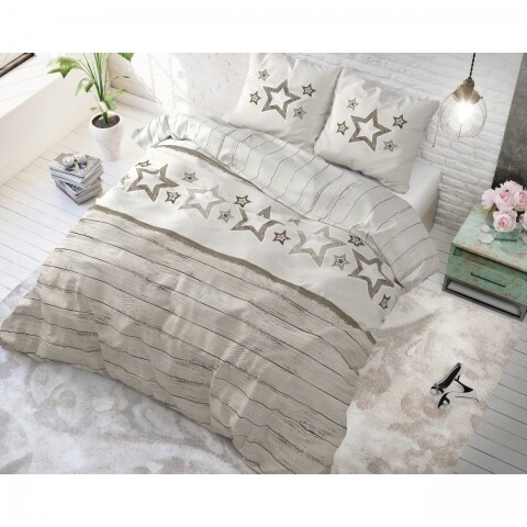 Lenjerie de pat pentru doua persoane Stars and Stars Taupe, Sleeptime,  amestec bumbac