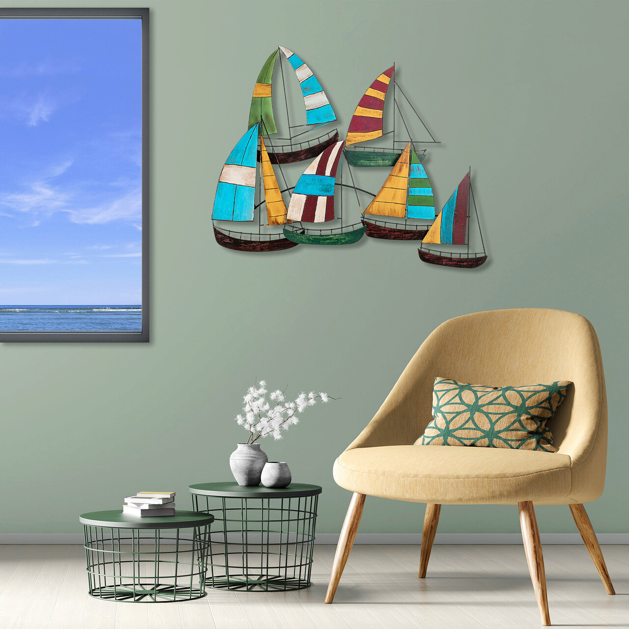 Decoratiune de perete, Kalyon, Metal, 104 x 84 cm, Multicolor