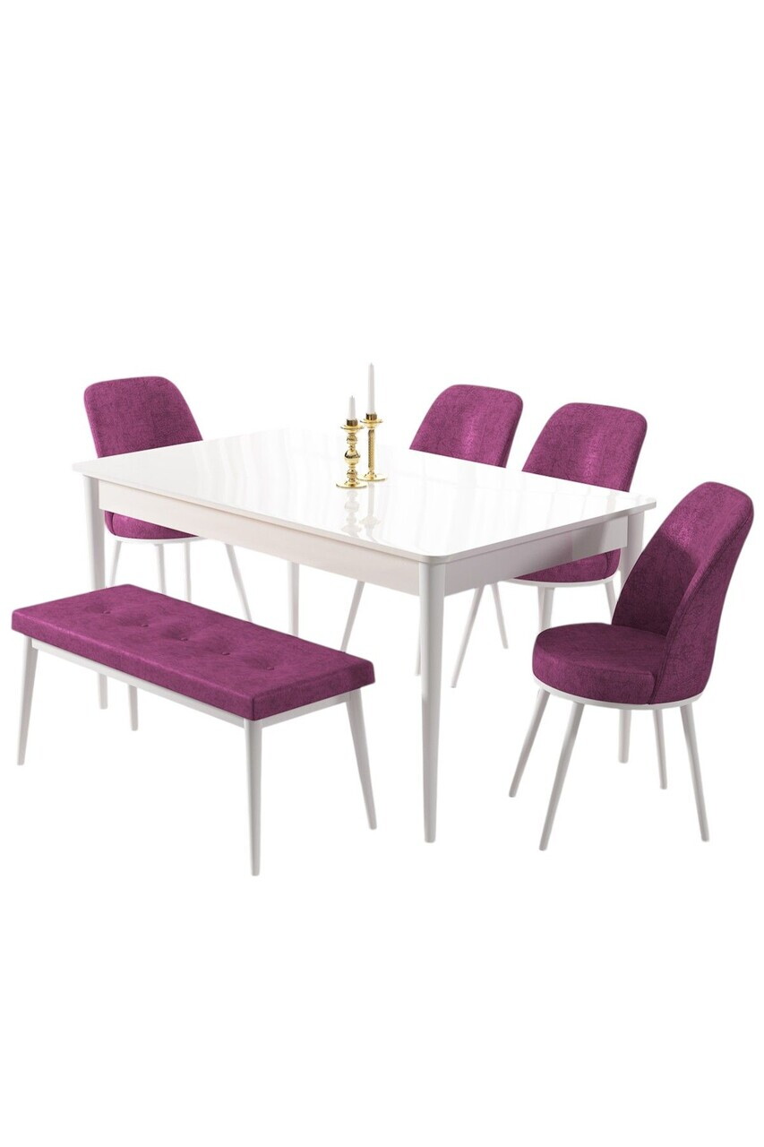 Set masa si 6 scaune, Hanah Home, Pir, Alb/Mov — imaginea 2