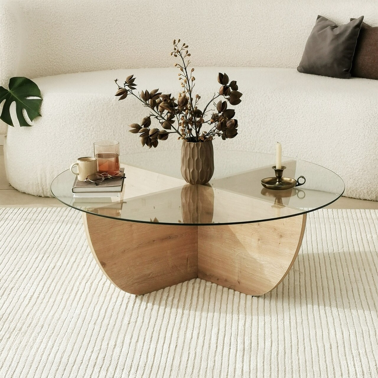 Masuta de cafea, Neostill, Lily, 90x30x90 cm, Sticla temperata , Maro - 1 | YEO