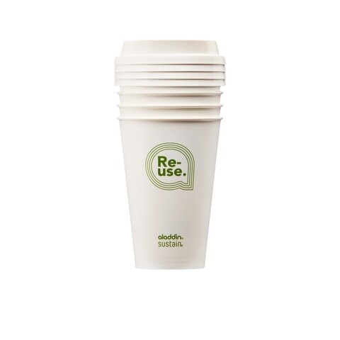 Set 4 pahare cu capac Re-Use, Aladdin, 350 ml, plastic