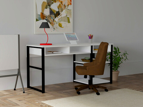 Birou, puqa design, serho, 150x75.8x58.4 cm, pal, alb negru