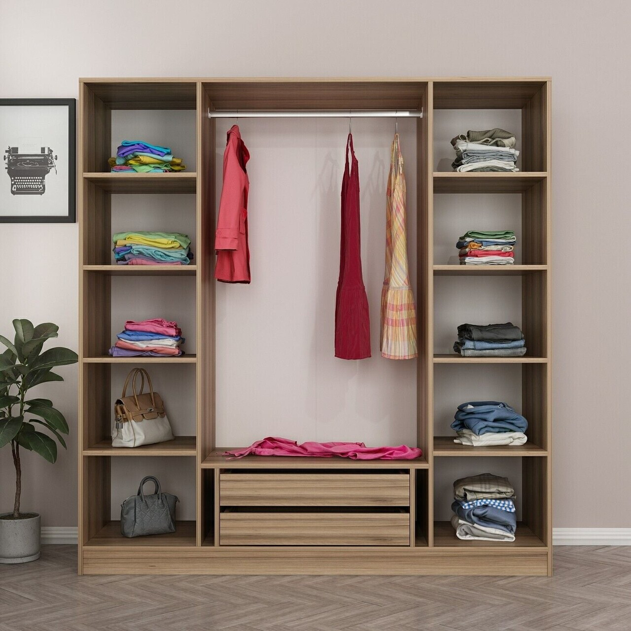 Dulap pentru haine, Hanah Home, Nisa, 180x210x52 cm, Dore — imaginea 6