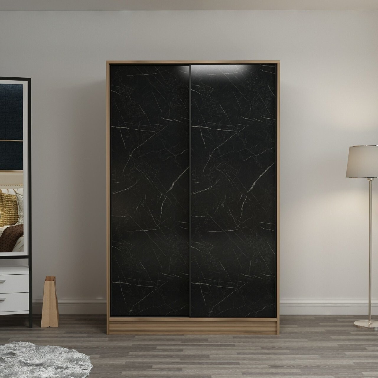 Dulap pentru haine, Minerva, Kale Oak Stone, 120x210x52 cm, PAL, Stejar / Piatra - 1 | YEO