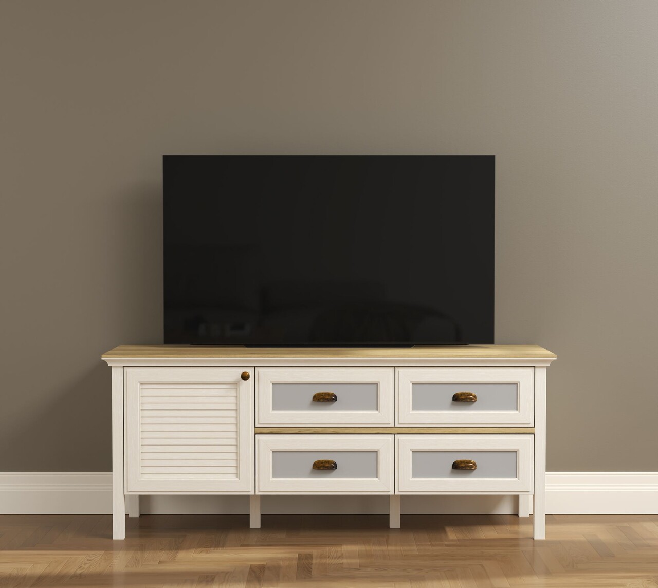 Comoda TV, Hanah Home, FRN-21012, 149.6x61.6x44.2 cm, PAL, Crem / Stejar / Gri - view 2