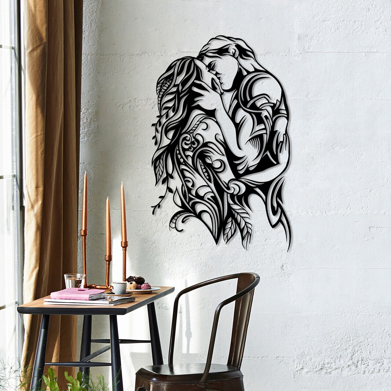 Decoratiune de perete, Kiss, Dimensiuni: 78 x 50 cm, Negru — imaginea 2