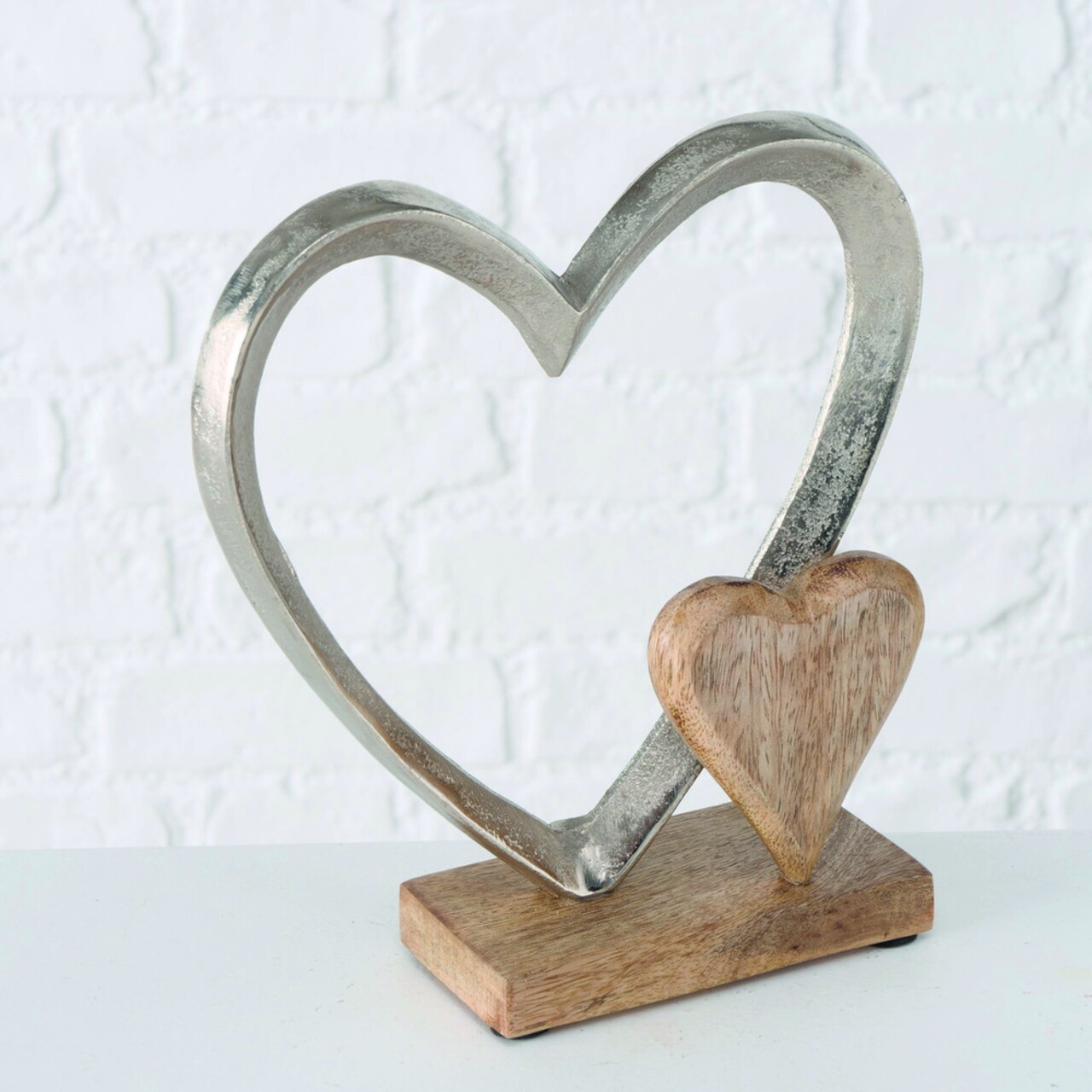 Decoratiune Carolyn Heart, Boltze, 22x18x7.5 Cm, Lemn De Mango/aluminiu