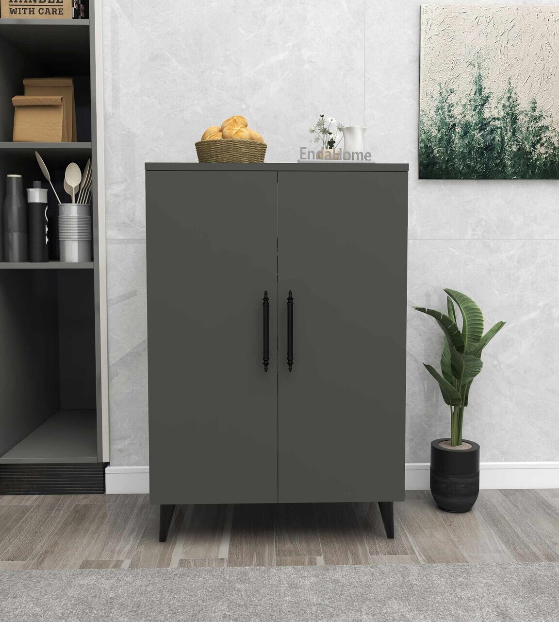 Dulap multifunctional, Hanah Home, 3 Raf 2 Kapak, 65x94.5x32 cm, Antracit — imaginea 3