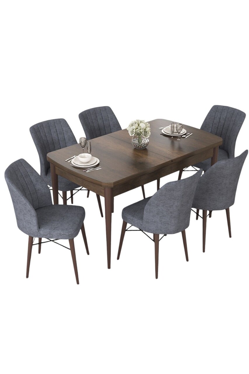 Set masa extensibila si scaune, Hanah Home, Nef, Baroc / Fumuriu - view 2