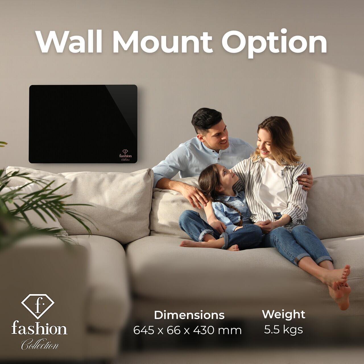 Panou electric de incalzire Fashion TV, Black Rose, 64.5x6.6x43 cm, 1400W, sticla securizata, negru - view 7