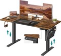 Birou electric cu inaltime ajustabila, Songmics, 140x60x70-120 cm, PAL/otel, maro rustic
