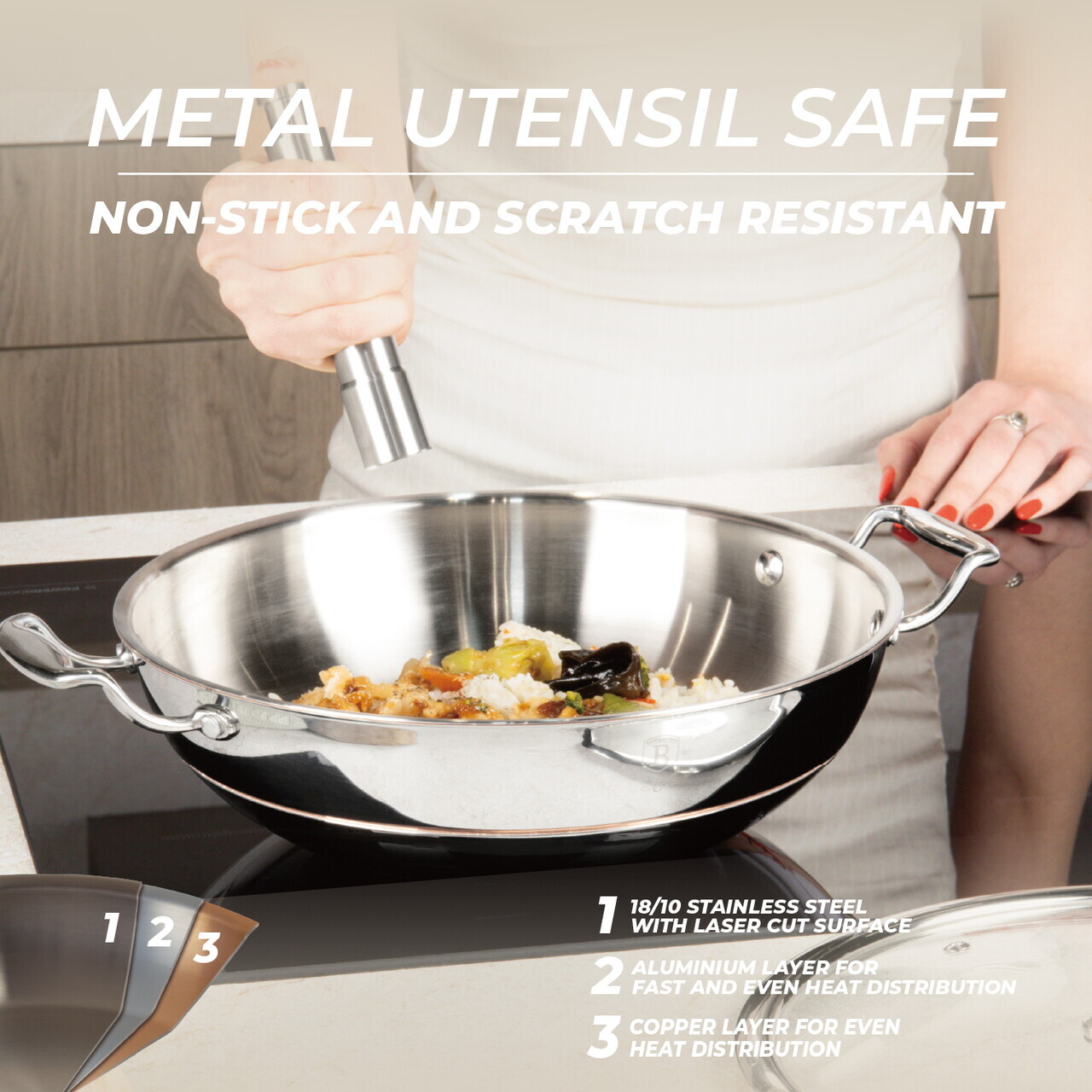 Tigaie Wok cu capac Berlinger Haus, Copper Touch, 28 cm, inox, argintiu - imagine 12