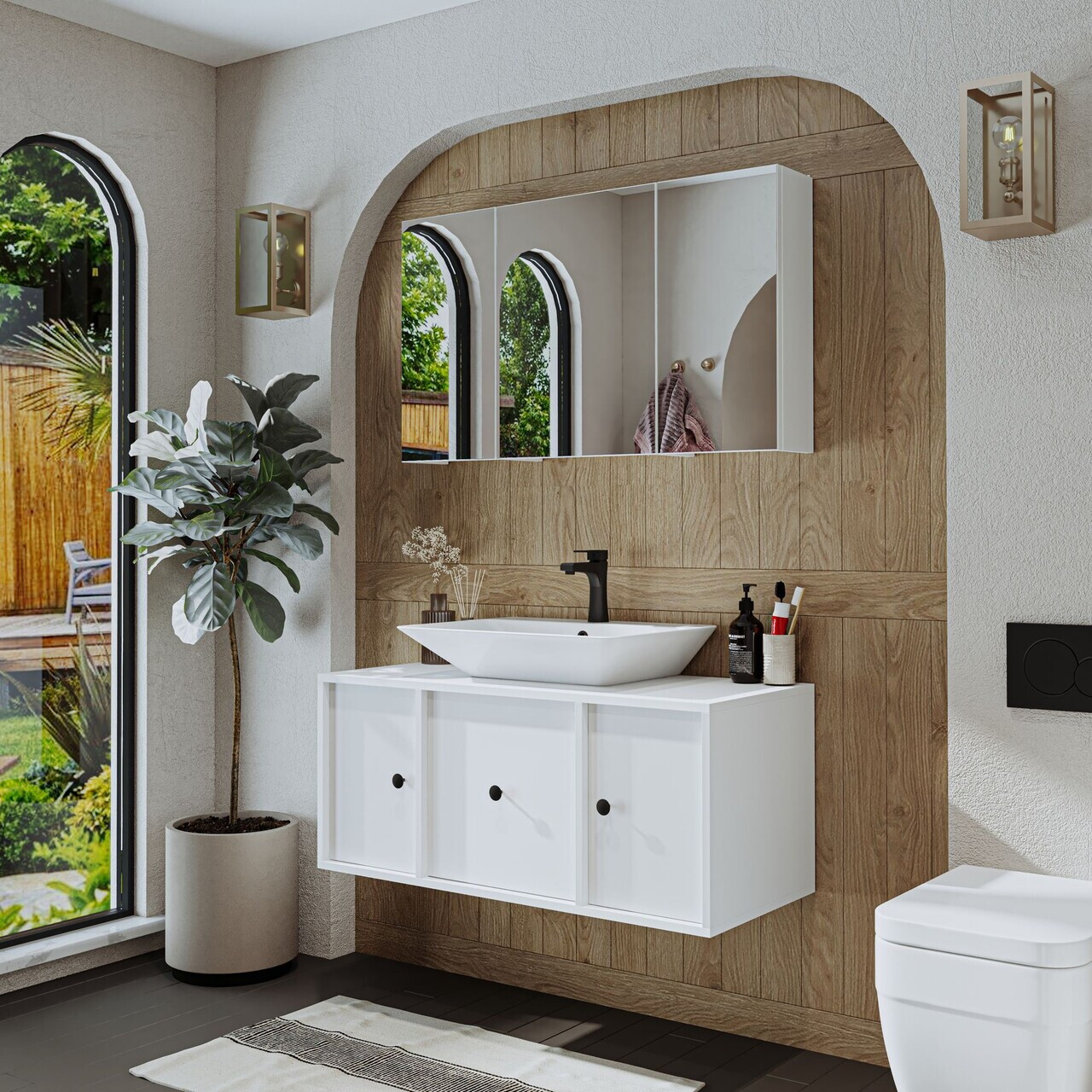 Set Dulap de Baie cu Chiuvetă și Oglindă (2 Piese), Hanah Home, 2548, MDF, Alb