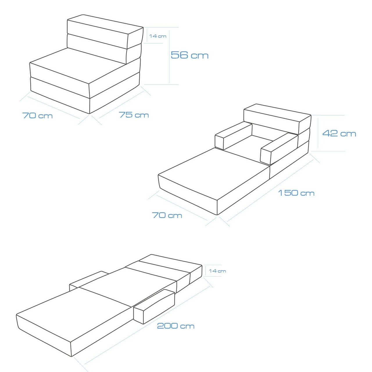 Fotoliu extensibil, Atelier del Sofa, 363SLD1154, Spuma elastica, Gri