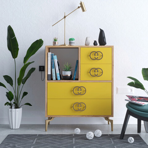 Dulap, mod design, elİn, 70x88.6x40 cm, aur / stejar