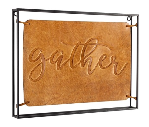 Decoratiune de perete, bizzotto, gather, 45 x 3.8 x32 cm, otel/piele ecologica, maro