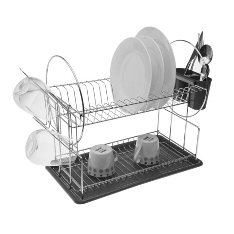Scurgator de vase dublu cu suport tacamuri Versa, 42.5x23.5x36 cm, fier, gri