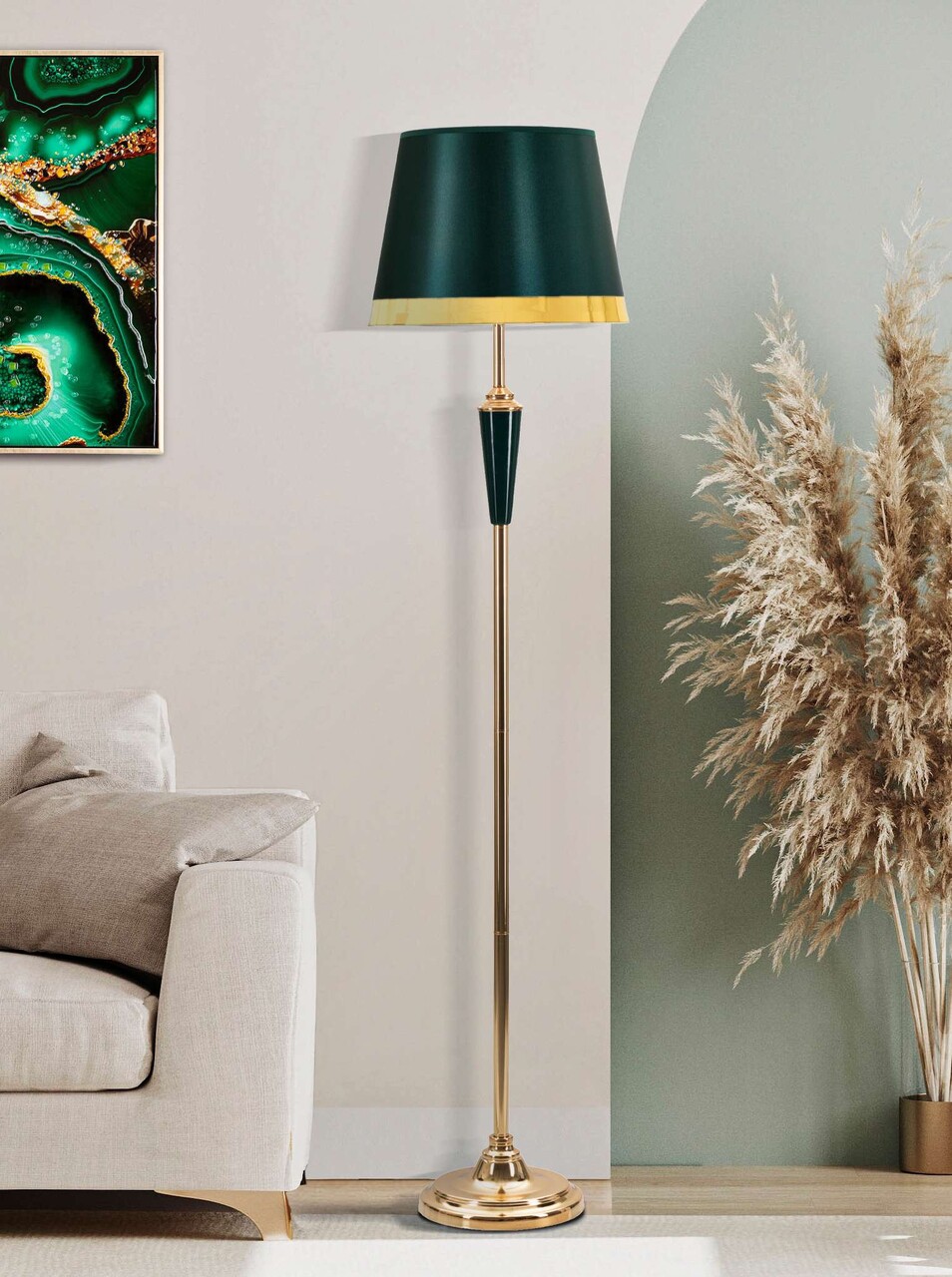 Lampadar Gron, Mauro Ferretti, 1 x E27, 40W, 40x170 cm, fier/textil, auriu/verde - 1 | YEO
