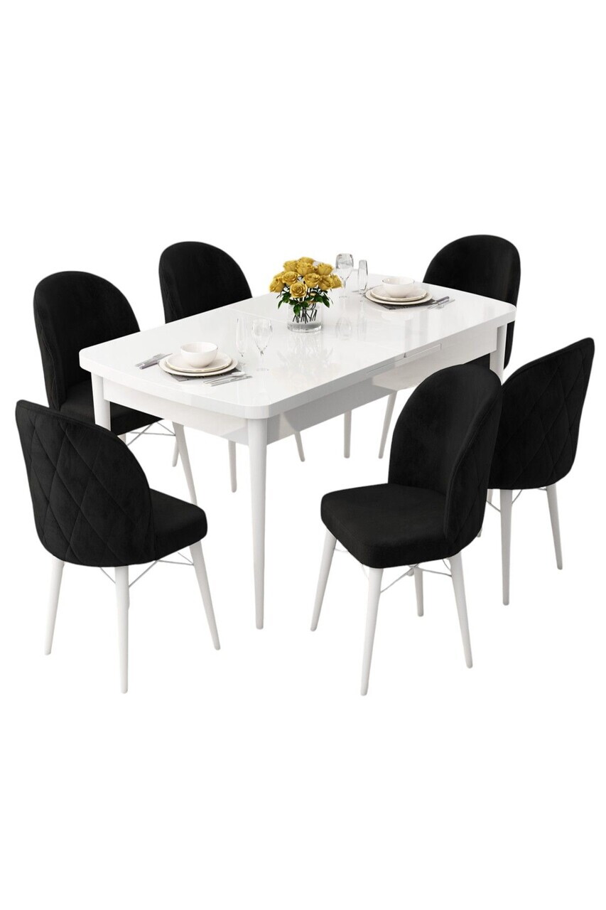 Set masa extensibila si scaune (7 piese), Hanah Home, Rut, Alb/Negru — imaginea 2