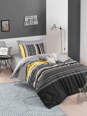 Lenjerie de pat pentru o persoana, formas - yellow, enlora home, bumbac ranforce