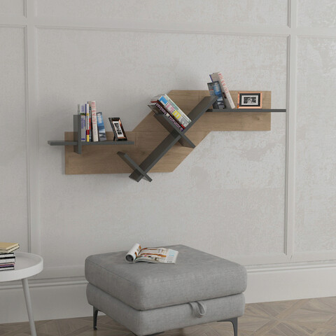 Raft de perete, lagomood, lagomood aze, 130x50x22 cm, antracit / stejar