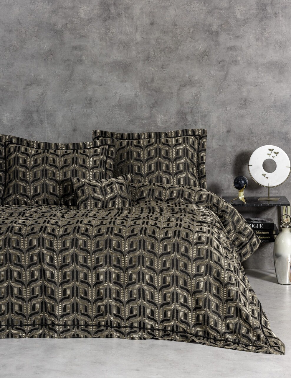 Set cuvertura de pat dubla 3 piese, Bertha - Anthracite, Cotton Box, Poliester