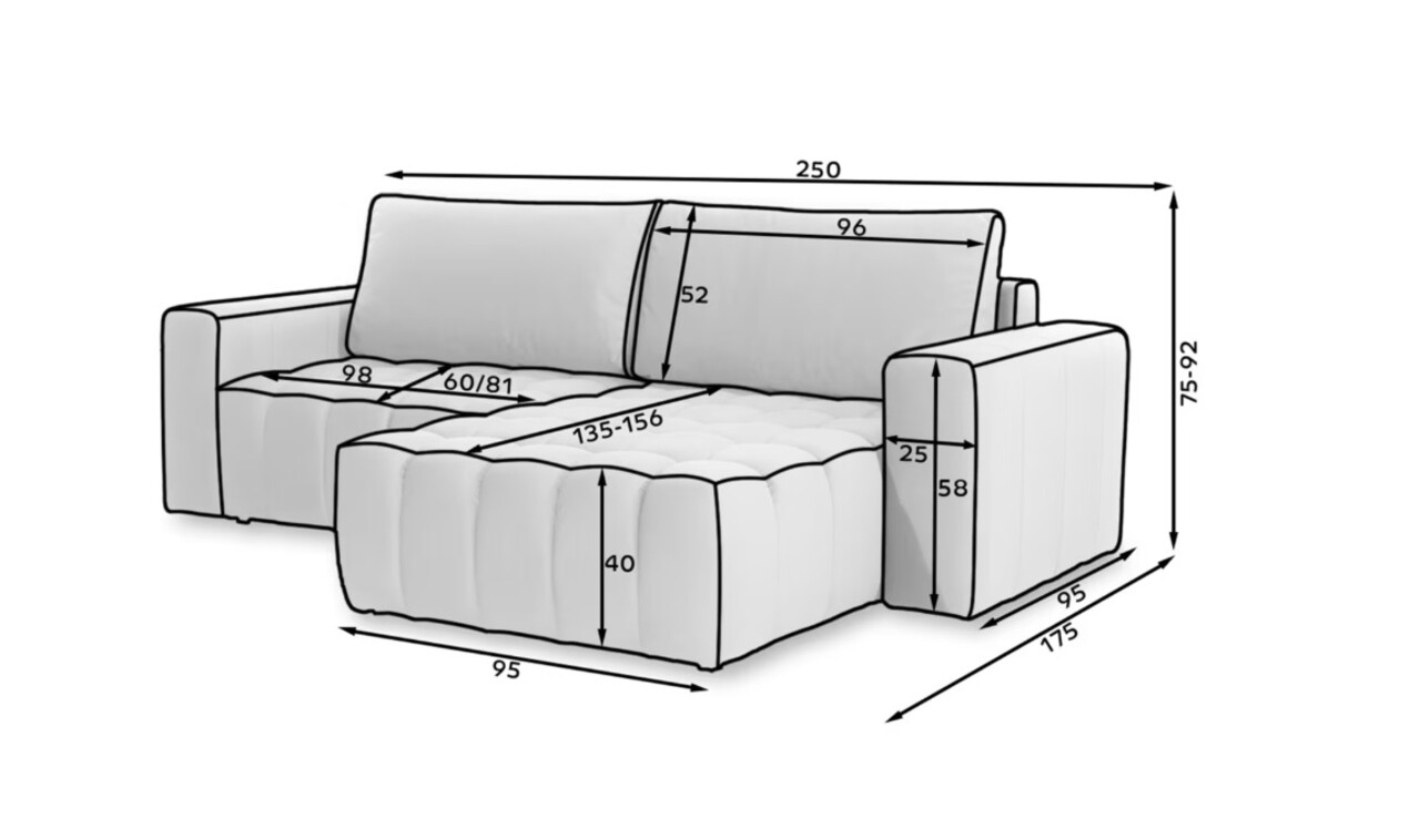 Coltar extensibil dreapta 4 locuri ELTAP, Bon-24, Bonett, 250x175x92 cm, lemn/poliester, bej inchis