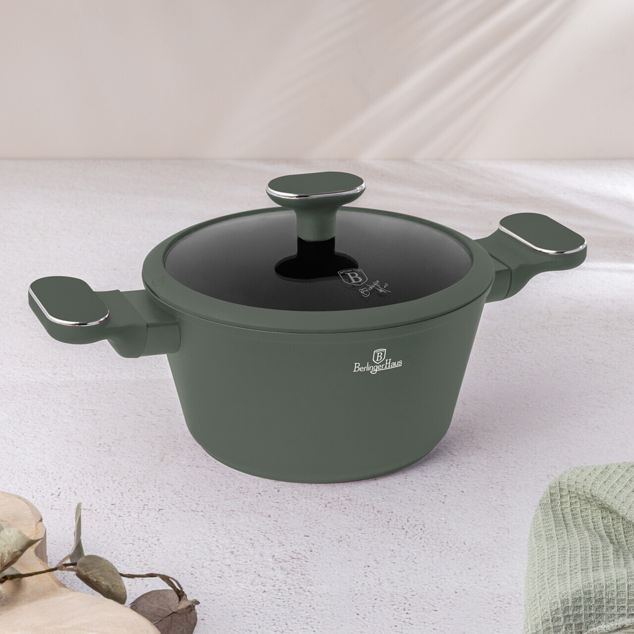 Oala cu capac Berlinger Haus, Matte Green, 20 cm, 2.5 L, aluminiu forjat, verde mat - imagine 7