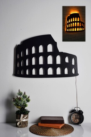 Decoratiune luminoasa led, colosseum, mdf, 60 led-uri, galben