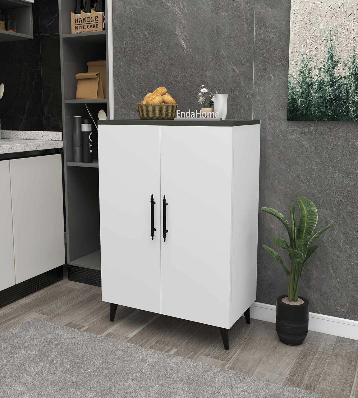 Dulap multifunctional, Hanah Home, 3 Raf 2 Kapak, 65x94.5x32 cm, Antracit/Alb